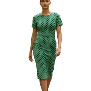 Elegant Green Polka Dot Midi Dress